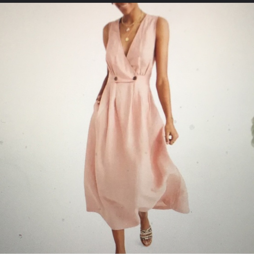 Madewell Sleeveless V-Neck Midi Dress in Blush Pink